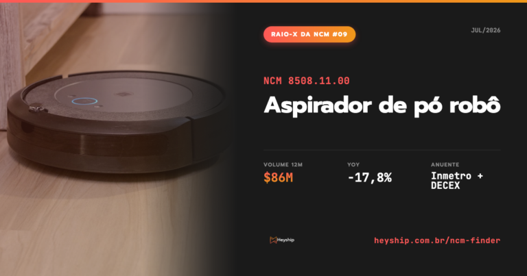 Raio-X NCM 8508.11.00 aspirador de pó robô: impostos, anuências e top fornecedores