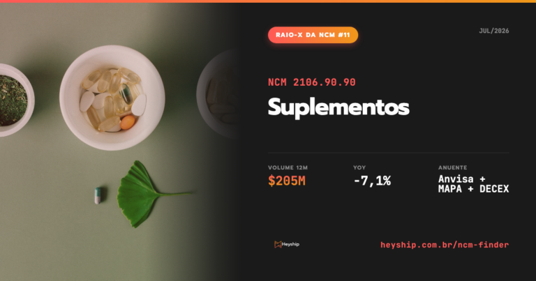Raio-X NCM 2106.90.90 suplementos: impostos, anuências e top fornecedores